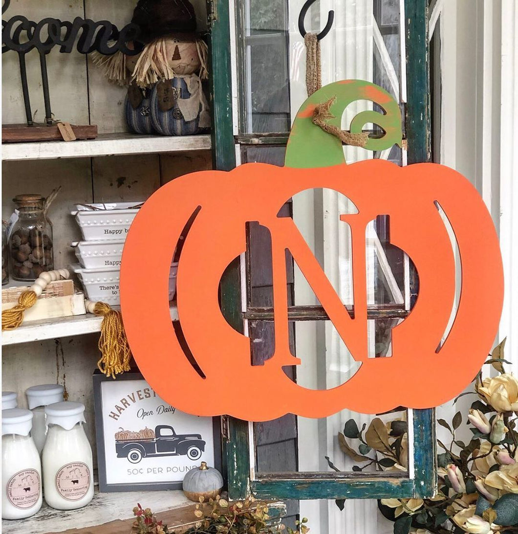 Pumpkin Single Letter Door Sign