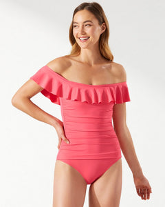 Pearl Off-the-Shoulder One-Piece Suit - Coral Coast