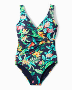 Tropi-calling Clara Wrap One-Piece Swimsuit - Mare Navy