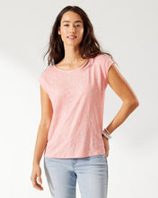 Load image into Gallery viewer, Linnea Twist-Sleeve Palm Tree Linen T-Shirt - Coral Bluff Hthr
