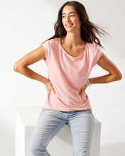 Load image into Gallery viewer, Linnea Twist-Sleeve Palm Tree Linen T-Shirt - Coral Bluff Hthr
