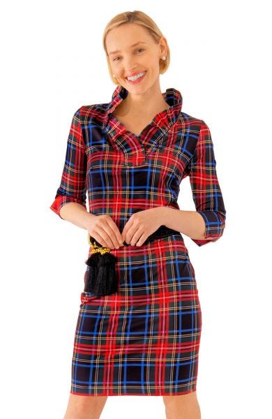 coperni blue dress Women's Wrapped in Cheer Navy Plaid Mini Dress | Size: L