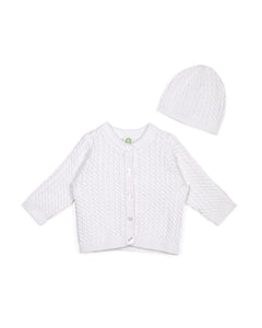 White Cable Sweater & Hat Set
